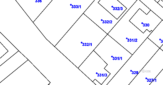 Parcela st. 332/1 v KÚ Ludgeřovice, Katastrální mapa