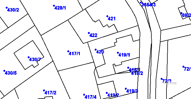 Parcela st. 420 v KÚ Ludgeřovice, Katastrální mapa