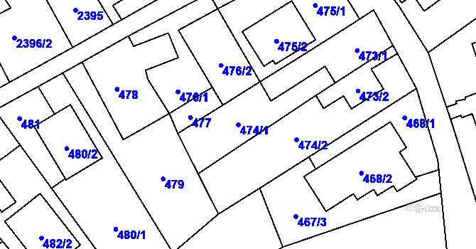 Parcela st. 474/1 v KÚ Ludgeřovice, Katastrální mapa