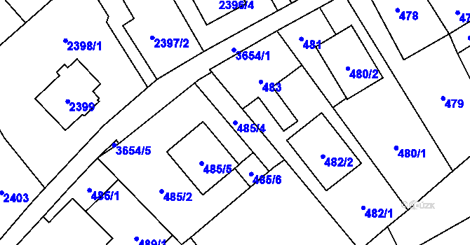 Parcela st. 485/4 v KÚ Ludgeřovice, Katastrální mapa