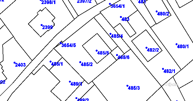 Parcela st. 485/5 v KÚ Ludgeřovice, Katastrální mapa