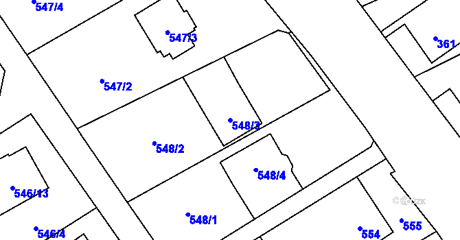 Parcela st. 548/3 v KÚ Ludgeřovice, Katastrální mapa