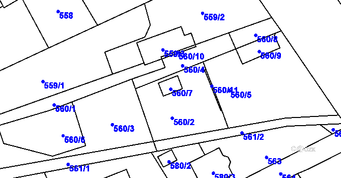 Parcela st. 560/7 v KÚ Ludgeřovice, Katastrální mapa