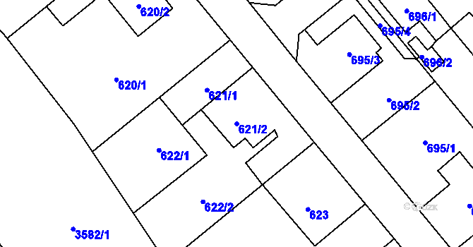 Parcela st. 621/2 v KÚ Ludgeřovice, Katastrální mapa