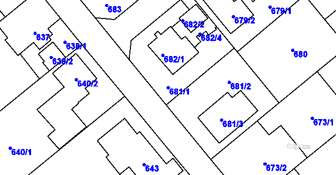 Parcela st. 681/1 v KÚ Ludgeřovice, Katastrální mapa
