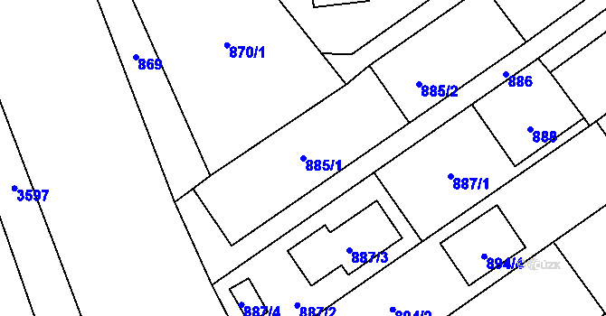 Parcela st. 885/1 v KÚ Ludgeřovice, Katastrální mapa