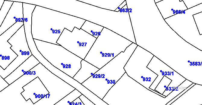 Parcela st. 929/1 v KÚ Ludgeřovice, Katastrální mapa