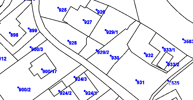 Parcela st. 929/2 v KÚ Ludgeřovice, Katastrální mapa