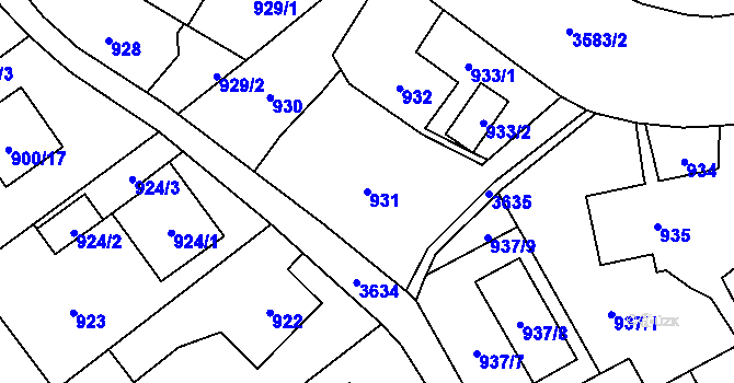 Parcela st. 931 v KÚ Ludgeřovice, Katastrální mapa