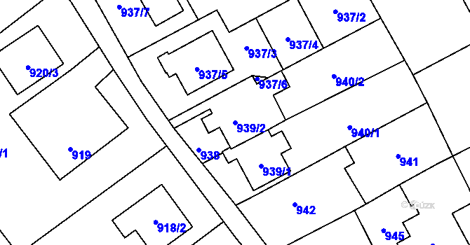 Parcela st. 939/2 v KÚ Ludgeřovice, Katastrální mapa