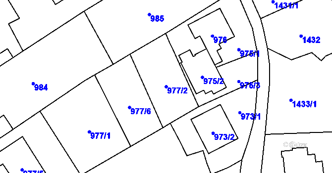 Parcela st. 977/2 v KÚ Ludgeřovice, Katastrální mapa