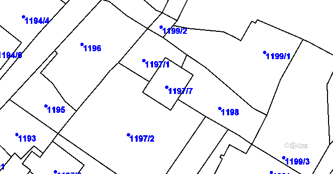 Parcela st. 1197/7 v KÚ Ludgeřovice, Katastrální mapa