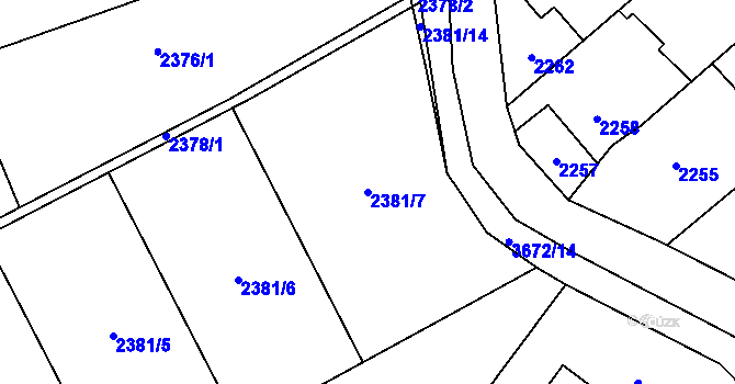Parcela st. 2381/7 v KÚ Ludgeřovice, Katastrální mapa