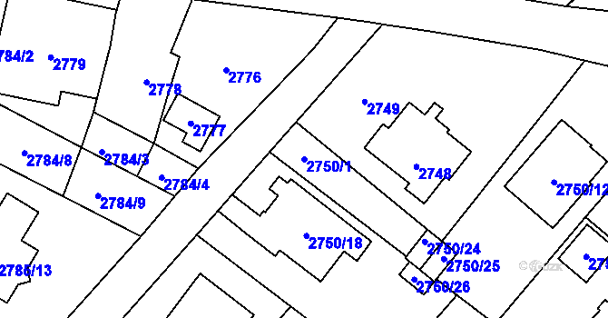 Parcela st. 2750/1 v KÚ Ludgeřovice, Katastrální mapa