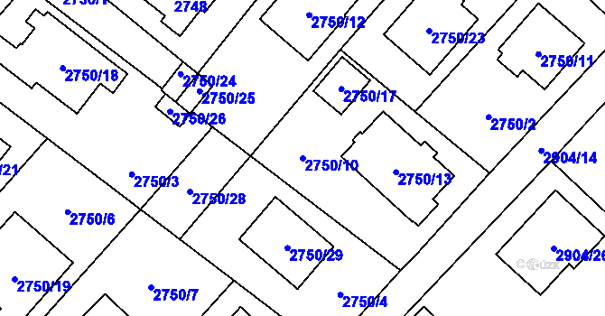 Parcela st. 2750/10 v KÚ Ludgeřovice, Katastrální mapa