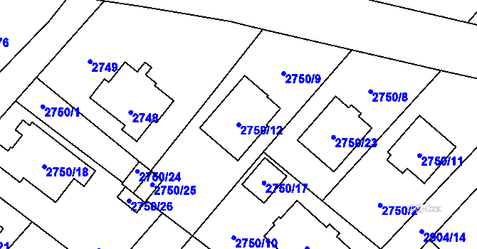 Parcela st. 2750/12 v KÚ Ludgeřovice, Katastrální mapa