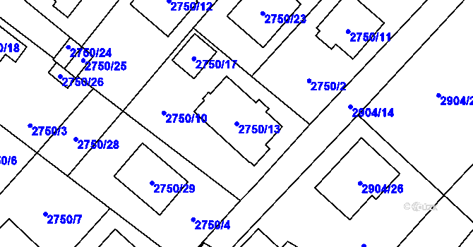 Parcela st. 2750/13 v KÚ Ludgeřovice, Katastrální mapa