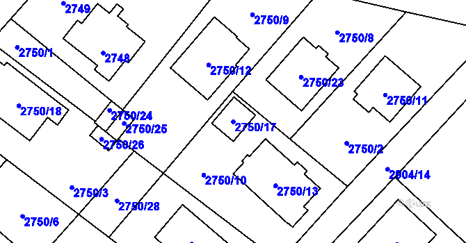Parcela st. 2750/17 v KÚ Ludgeřovice, Katastrální mapa
