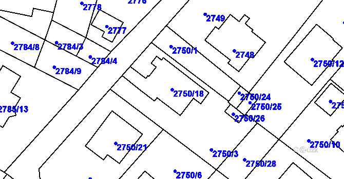 Parcela st. 2750/18 v KÚ Ludgeřovice, Katastrální mapa