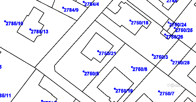 Parcela st. 2750/21 v KÚ Ludgeřovice, Katastrální mapa