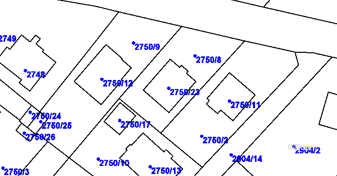 Parcela st. 2750/23 v KÚ Ludgeřovice, Katastrální mapa