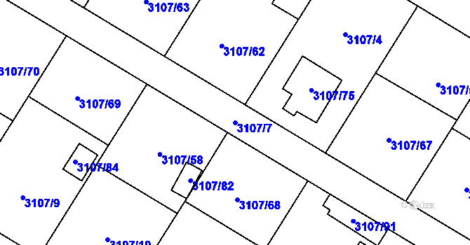 Parcela st. 3107/7 v KÚ Ludgeřovice, Katastrální mapa