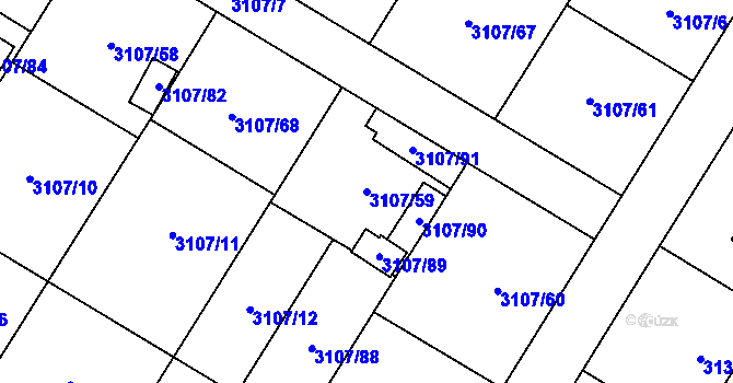 Parcela st. 3107/59 v KÚ Ludgeřovice, Katastrální mapa
