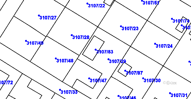 Parcela st. 3107/83 v KÚ Ludgeřovice, Katastrální mapa