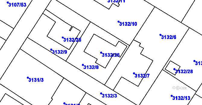 Parcela st. 3132/26 v KÚ Ludgeřovice, Katastrální mapa
