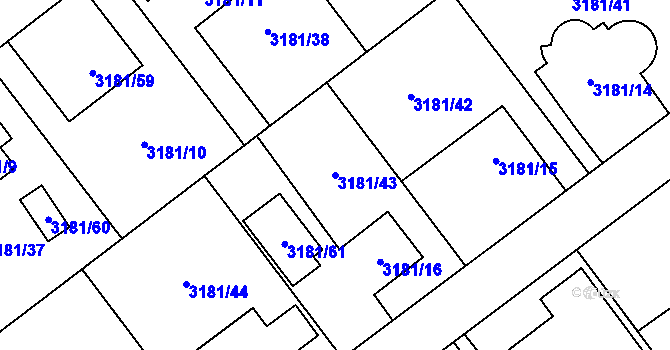 Parcela st. 3181/43 v KÚ Ludgeřovice, Katastrální mapa