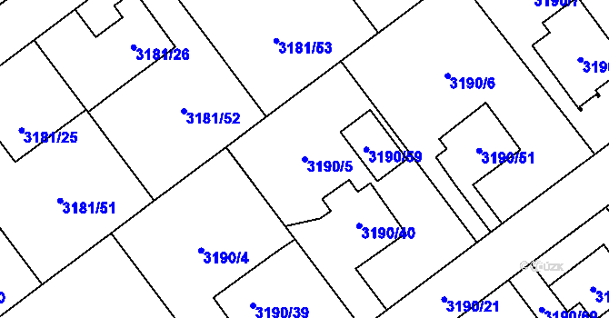 Parcela st. 3190/5 v KÚ Ludgeřovice, Katastrální mapa