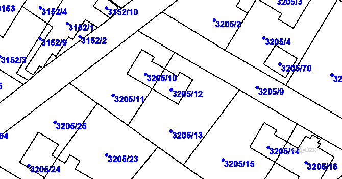 Parcela st. 3205/12 v KÚ Ludgeřovice, Katastrální mapa