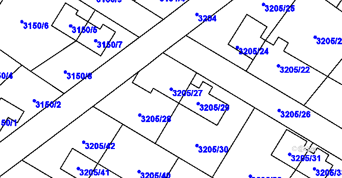 Parcela st. 3205/27 v KÚ Ludgeřovice, Katastrální mapa