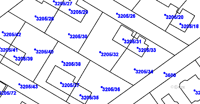 Parcela st. 3205/32 v KÚ Ludgeřovice, Katastrální mapa