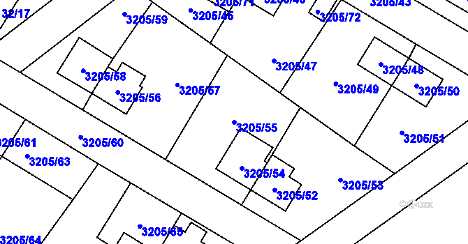 Parcela st. 3205/55 v KÚ Ludgeřovice, Katastrální mapa