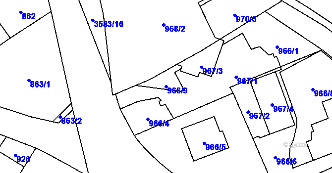 Parcela st. 966/9 v KÚ Ludgeřovice, Katastrální mapa