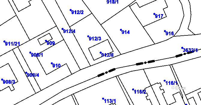 Parcela st. 912/8 v KÚ Ludgeřovice, Katastrální mapa