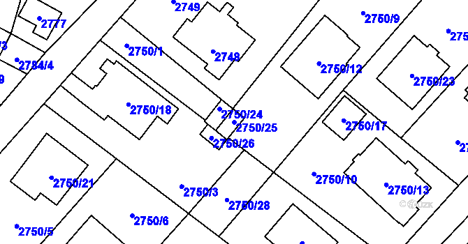 Parcela st. 2750/25 v KÚ Ludgeřovice, Katastrální mapa