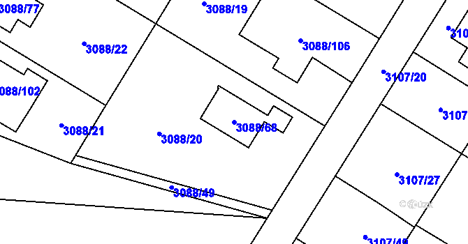 Parcela st. 3088/68 v KÚ Ludgeřovice, Katastrální mapa
