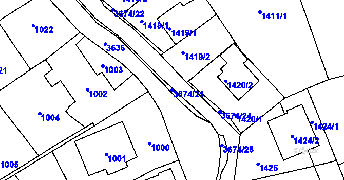 Parcela st. 3674/21 v KÚ Ludgeřovice, Katastrální mapa