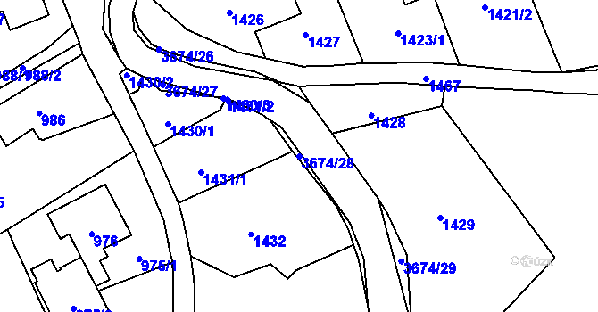Parcela st. 3674/28 v KÚ Ludgeřovice, Katastrální mapa
