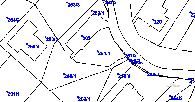 Parcela st. 261/1 v KÚ Ludgeřovice, Katastrální mapa
