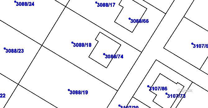 Parcela st. 3088/74 v KÚ Ludgeřovice, Katastrální mapa