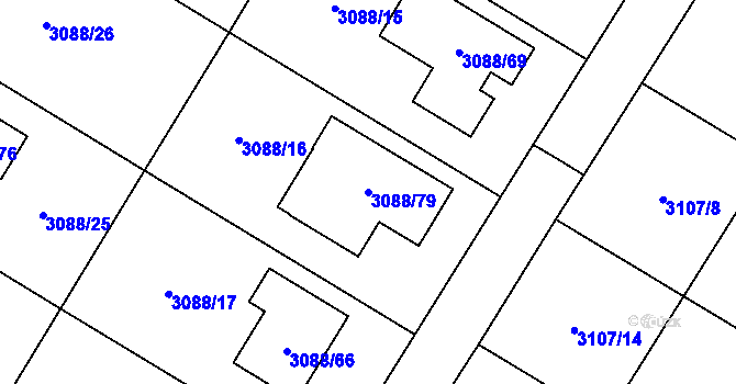 Parcela st. 3088/79 v KÚ Ludgeřovice, Katastrální mapa