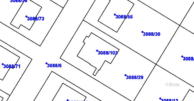 Parcela st. 3088/103 v KÚ Ludgeřovice, Katastrální mapa
