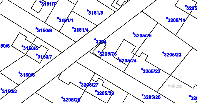 Parcela st. 3205/75 v KÚ Ludgeřovice, Katastrální mapa