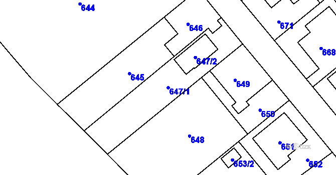 Parcela st. 647/1 v KÚ Ludgeřovice, Katastrální mapa