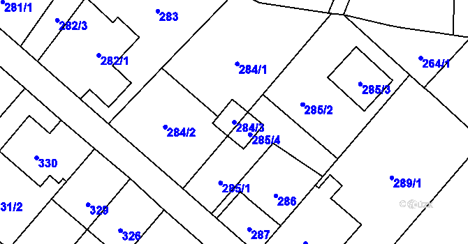 Parcela st. 284/3 v KÚ Ludgeřovice, Katastrální mapa
