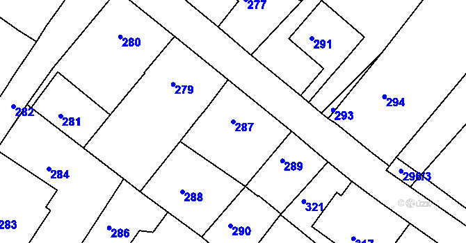 Parcela st. 287 v KÚ Ludíkov, Katastrální mapa