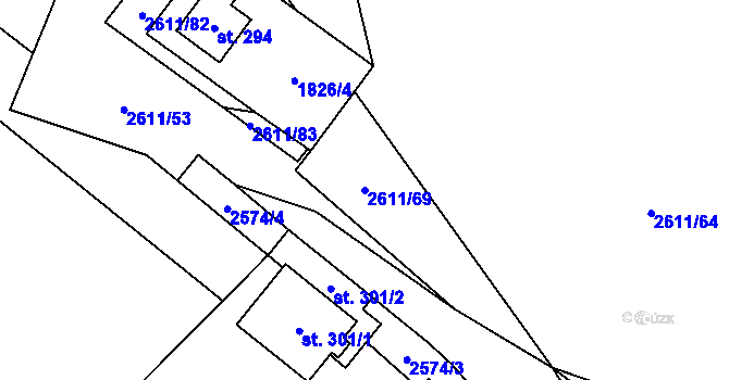 Parcela st. 2611/69 v KÚ Ludkovice, Katastrální mapa